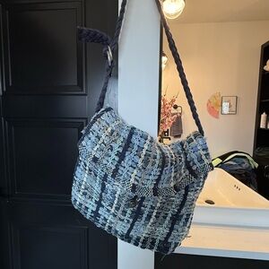 Stylish Blue Tweed Shoulder Bag